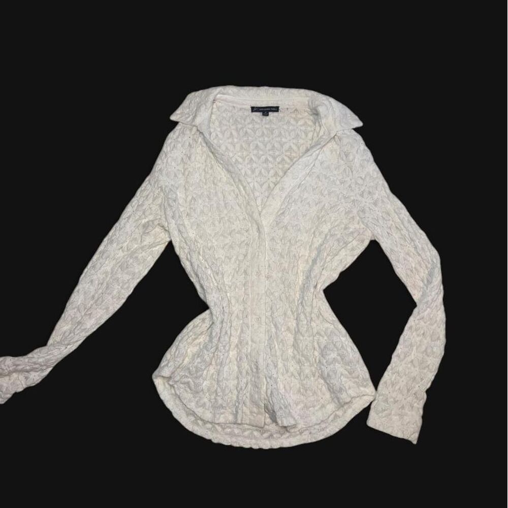 Adrianna Papell Women's White Textured Button Up Blouse Top